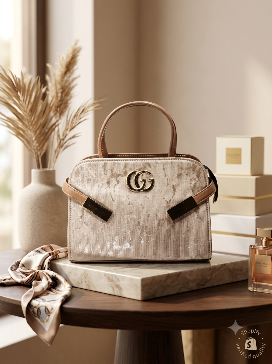 Ivory Velvet Emblem Mini Top-Handle Bag β Cream