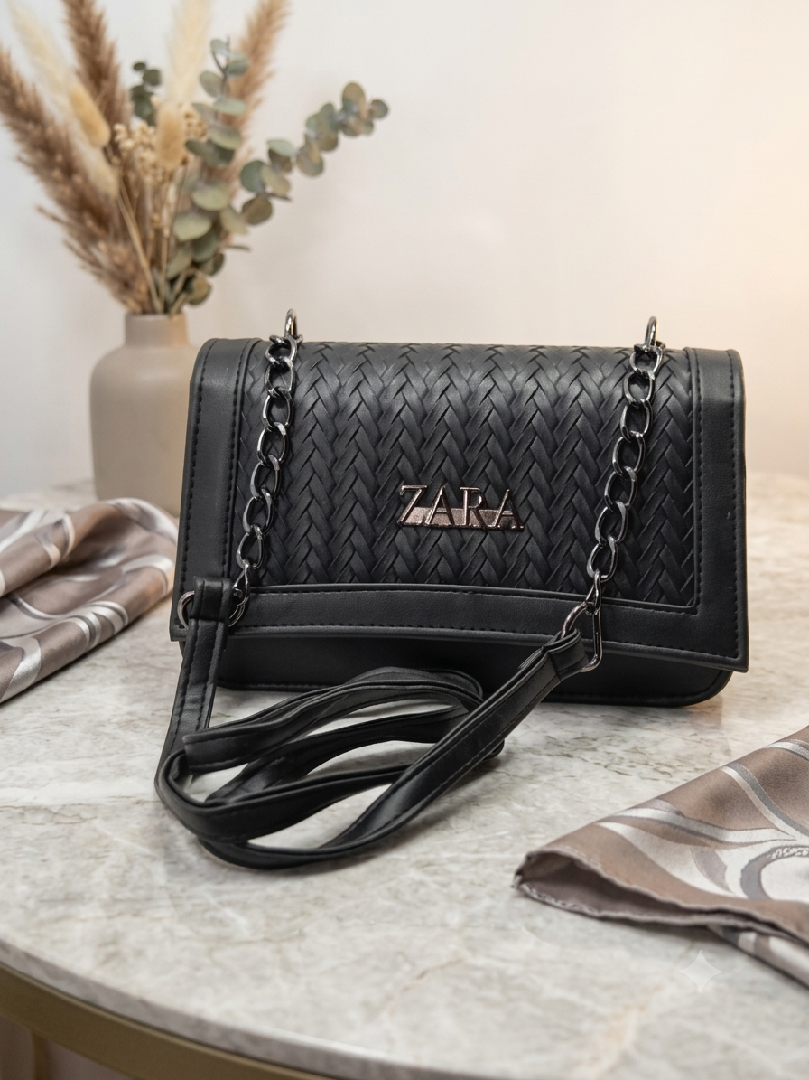 Noir Braid Chain Crossbody Bag β Black