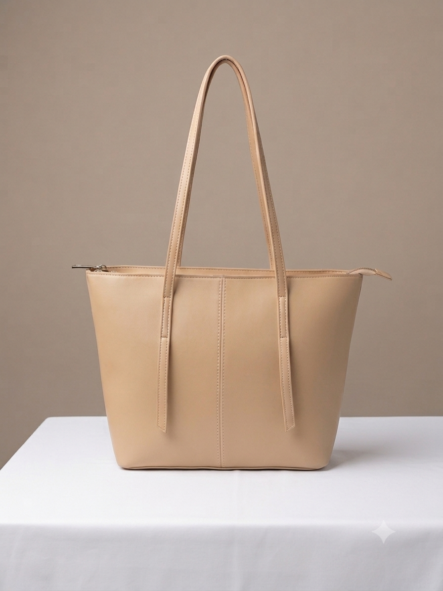 Black Floral Embroidered Tote Bag with Tan Handles